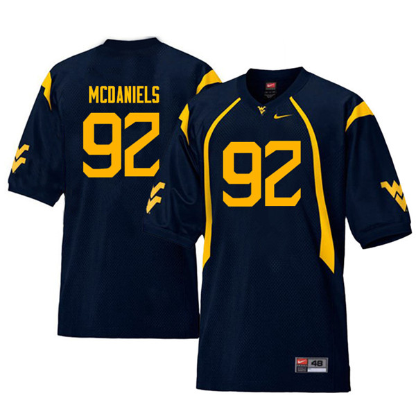 Men #92 Dalton McDaniels West Virginia Mountaineers Throwback College Football Jerseys Sale-Navy - Click Image to Close